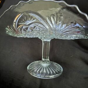 EAPG Intricate Clear Glass Pedestal Curve Banana Antique Glass Dish.